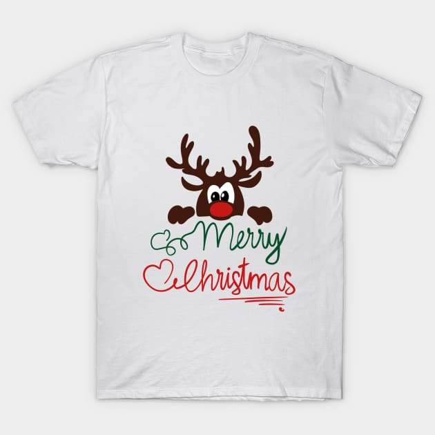 Cute Christmas reindeer T-Shirt by DvR-Designs